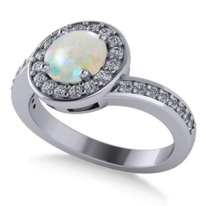 Round Opal Halo Engagement Ring 14k White Gold 1.40ct - All