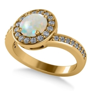 Round Opal Halo Engagement Ring 14k Yellow Gold 1.40ct - All