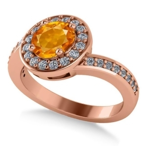 Round Citrine Halo Engagement Ring 14k Rose Gold 1.40ct - All