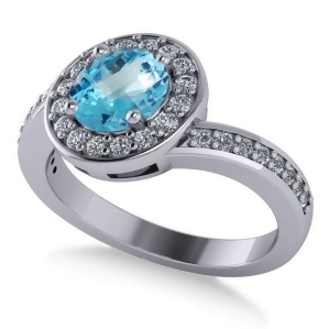Round Blue Topaz Halo Engagement Ring 14k White Gold 1.40ct - All