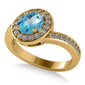 Round Blue Topaz Halo Engagement Ring 14k Yellow Gold 1.40ct - All