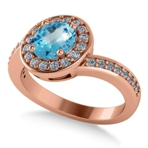 Round Blue Topaz Halo Engagement Ring 14k Rose Gold 1.40ct - All