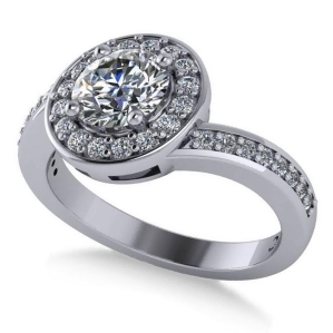 Round Diamond Halo Engagement Ring 14k White Gold 1.40ct - All