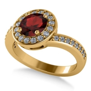 Round Garnet Halo Engagement Ring 14k Yellow Gold 1.40ct - All