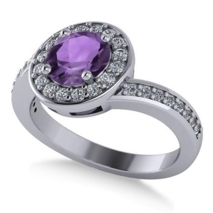 Round Amethyst Halo Engagement Ring 14k White Gold 1.40ct - All