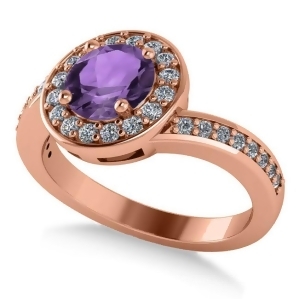 Round Amethyst Halo Engagement Ring 14k Rose Gold 1.40ct - All