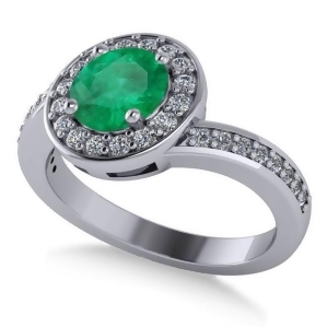 Round Emerald Halo Engagement Ring 14k White Gold 1.40ct - All