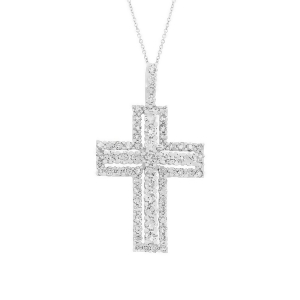 1.00Ct 18k White Gold Diamond Cross Pendant Necklace - All