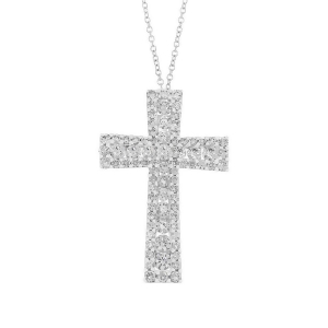1.55Ct 18k White Gold Diamond Cross Pendant Necklace - All