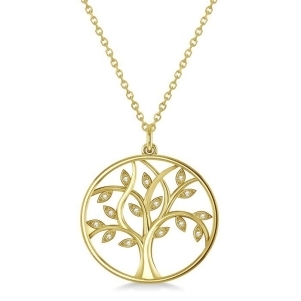 Medium Diamond Tree of Life Pendant Necklace 14k Yellow Gold 0.08ct - All