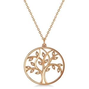 Medium Diamond Tree of Life Pendant Necklace 14k Rose Gold 0.08ct - All