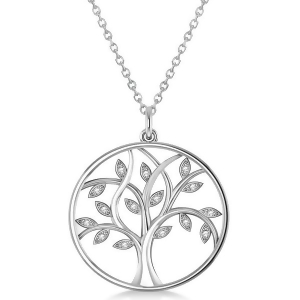 Large Diamond Tree of Life Pendant Necklace 14k White Gold 0.15ct - All