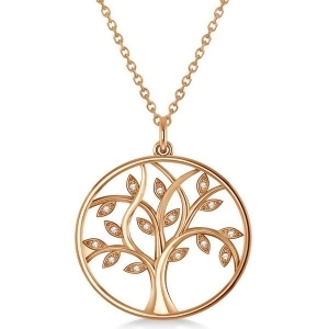 Large Diamond Tree of Life Pendant Necklace 14k Rose Gold 0.15ct - All