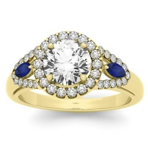 Diamond and Marquise Blue Sapphire Engagement Ring 14k Yellow Gold 1.59ct - All