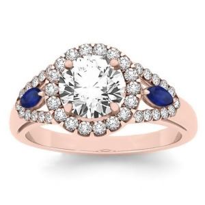 Diamond and Marquise Blue Sapphire Engagement Ring 14k Rose Gold 1.59ct - All