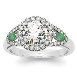 Diamond and Marquise Emerald Engagement Ring 14k White Gold 1.59ct - All