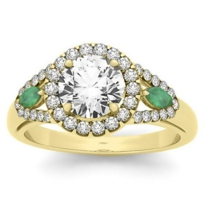 Diamond and Marquise Emerald Engagement Ring 14k Yellow Gold 1.59ct - All