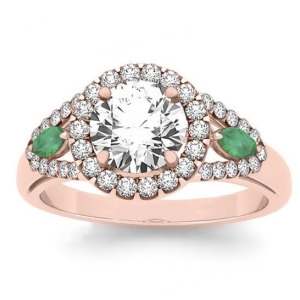 Diamond and Marquise Emerald Engagement Ring 14k Rose Gold 1.59ct - All