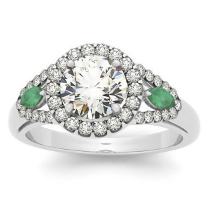 Diamond and Marquise Emerald Engagement Ring 14k White Gold 0.59ct - All