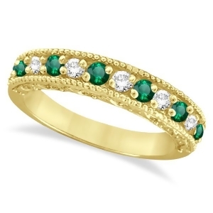 Designer Diamond and Emerald Ring Band in 14k Yellow Gold 0.59 ctw - All