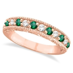 Designer Diamond and Emerald Ring Band in 14k Rose Gold 0.59 ctw - All