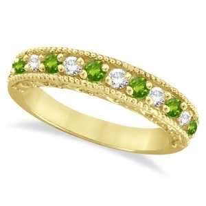 Diamond and Peridot Band Filigree Design Ring 14k Yellow Gold 0.60ct - All
