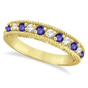 Diamond and Tanzanite Band Filigree Design Ring 14k Yellow Gold 0.60ct - All