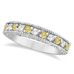 Fancy Yellow Canary and White Diamond Ring Anniversary Band 14k White Gold 0.30ct - All