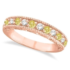 Fancy Yellow Canary and White Diamond Ring Anniversary Band 14k Rose Gold 0.30ct - All