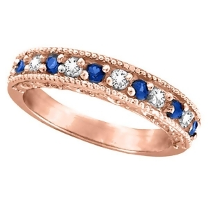 Blue Sapphire and Diamond Ring Anniversary Band 14k Rose Gold 0.30ct - All
