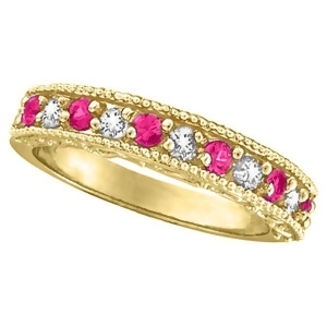 Pink Sapphire and Diamond Ring Designer Band in 14k Yellow Gold 0.30ct - All