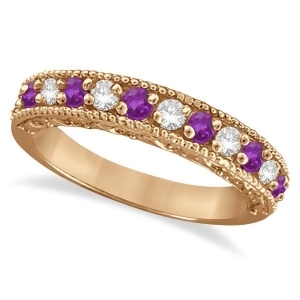 Amethyst and Diamond Ring Anniversary Band 14k Rose Gold 0.30ct - All