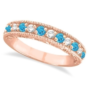Blue Topaz and Diamond Ring Anniversary Band 14k Rose Gold 0.30ct - All