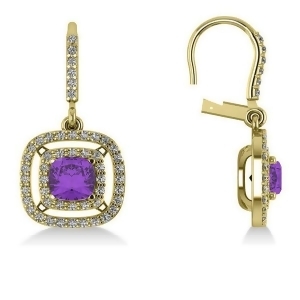 Amethyst and Diamond Double Halo Dangling Earrings 14k Y Gold 3.00ct - All