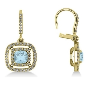 Aquamarine and Diamond Double Halo Dangling Earrings 14k Y Gold 3.00ct - All