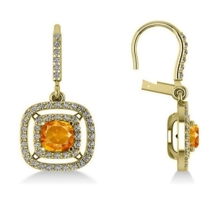 Citrine and Diamond Double Halo Dangling Earrings 14k Y Gold 3.00ct - All
