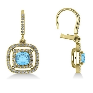 Blue Topaz and Diamond Double Halo Dangling Earrings 14k Y Gold 3.00ct - All