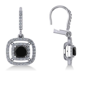 White and Black Diamond Halo Dangling Earrings 14k White Gold 3.00ct - All