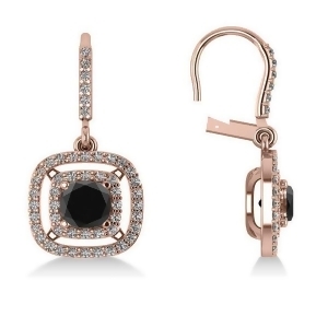 White and Black Diamond Halo Dangling Earrings 14k Rose Gold 3.00ct - All
