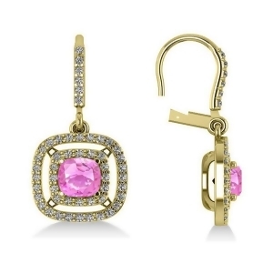 Pink Sapphire and Diamond Halo Dangling Earrings 14k Yellow Gold 3.00ct - All