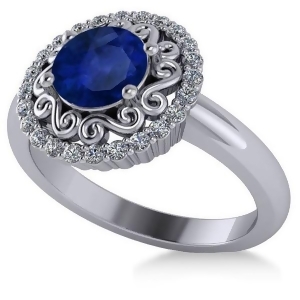 Blue Sapphire and Diamond Halo Engagement Ring 14k White Gold 1.24ct - All