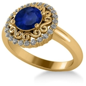 Blue Sapphire and Diamond Halo Engagement Ring 14k Yellow Gold 1.24ct - All