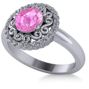 Pink Sapphire and Diamond Halo Engagement Ring 14k White Gold 1.24ct - All