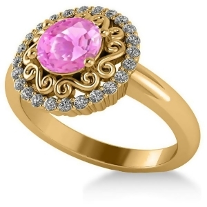 Pink Sapphire and Diamond Halo Engagement Ring 14k Yellow Gold 1.24ct - All
