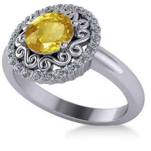 Yellow Sapphire and Diamond Halo Engagement Ring 14k White Gold 1.24ct - All