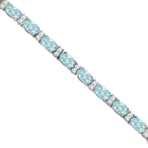 Diamond and Oval Cut Aquamarine Tennis Bracelet 14k White Gold 9.25ct - All