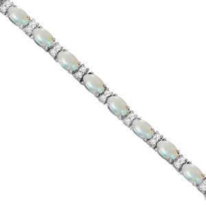Diamond and Oval Cut Opal Tennis Bracelet 14k White Gold 9.25ct - All