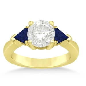 Blue Sapphire Three Stone Trilliant Engagement Ring 18k Yellow Gold 0.70ct - All