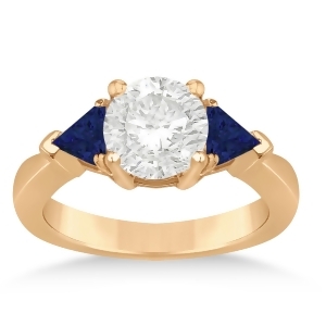 Blue Sapphire Three Stone Trilliant Engagement Ring 18k Rose Gold 0.70ct - All
