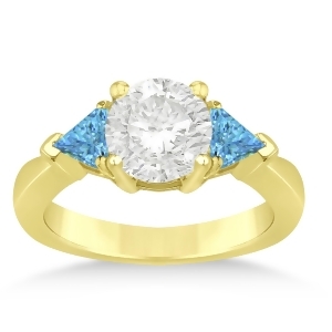 Blue Topaz Three Stone Trilliant Engagement Ring 14k Yellow Gold 0.70ct - All